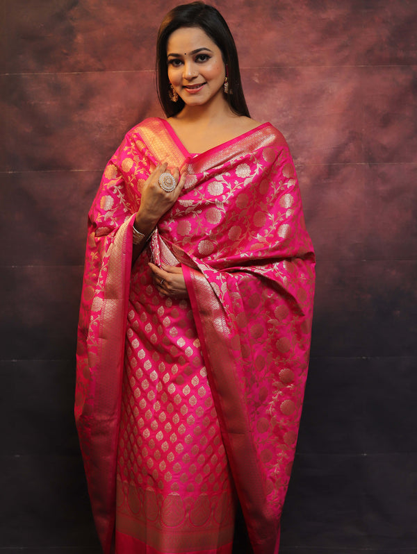 Banarasee Salwar Kameez Semi Katan Silk Fabric With Zari Work-Pink