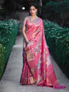 Banarasee Handloom Semi Dupion Silk Saree With Sona Rupa Zari Buti Design & Border-Light Pink