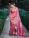 Banarasee Handloom Semi Dupion Silk Saree With Sona Rupa Zari Buti Design & Border-Light Pink