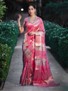 Banarasee Handloom Semi Dupion Silk Saree With Sona Rupa Zari Buti Design & Border-Light Pink