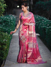 Banarasee Handloom Semi Dupion Silk Saree With Sona Rupa Zari Buti Design & Border-Light Pink
