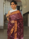 Bhagalpur Cotton Silk Ghichha Work Hand-Dyed Shibori Pattern Saree-Violet & White
