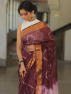 Bhagalpur Cotton Silk Ghichha Work Hand-Dyed Shibori Pattern Saree-Violet & White