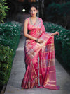 Banarasee Handloom Semi Dupion Silk Saree With Sona Rupa Zari Buti Design & Border-Light Pink