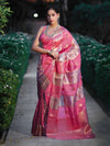 Banarasee Handloom Semi Dupion Silk Saree With Sona Rupa Zari Buti Design & Border-Light Pink