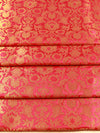 Banarasee Satin Brocade Gold Zari Jaal Design Fabric-Pink