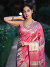 Banarasee Handloom Semi Dupion Silk Saree With Sona Rupa Zari Buti Design & Border-Light Pink