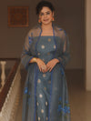 Banarasee Chanderi Zari Buti Salwar Kameez Fabric With Organza Handpaint Dupatta Set-Grey