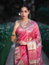Banarasee Handloom Semi Dupion Silk Saree With Sona Rupa Zari Buti Design & Border-Light Pink