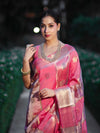 Banarasee Handloom Semi Dupion Silk Saree With Sona Rupa Zari Buti Design & Border-Light Pink