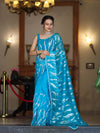 Banarasee Handloom Organza Saree With Resham Zari Work & Scallop Border-Sky Blue