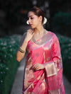 Banarasee Handloom Semi Dupion Silk Saree With Sona Rupa Zari Buti Design & Border-Light Pink