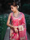 Banarasee Handloom Semi Dupion Silk Saree With Sona Rupa Zari Buti Design & Border-Light Pink