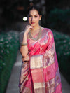 Banarasee Handloom Semi Dupion Silk Saree With Sona Rupa Zari Buti Design & Border-Light Pink