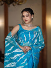 Banarasee Handloom Organza Saree With Resham Zari Work & Scallop Border-Sky Blue