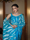 Banarasee Handloom Organza Saree With Resham Zari Work & Scallop Border-Sky Blue