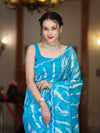 Banarasee Handloom Organza Saree With Resham Zari Work & Scallop Border-Sky Blue