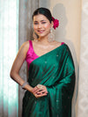 Banarasee Handloom Satin Hand Dyed Saree With Mirror Work-Deep Green & Pink