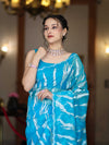 Banarasee Handloom Organza Saree With Resham Zari Work & Scallop Border-Sky Blue