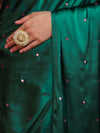 Banarasee Handloom Satin Hand Dyed Saree With Mirror Work-Deep Green & Pink