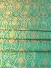 Banarasee Satin Brocade Gold Zari Jaal Design Fabric-Green