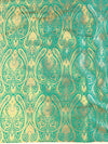 Banarasee Satin Brocade Gold Zari Jaal Design Fabric-Green