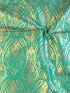 Banarasee Satin Brocade Gold Zari Jaal Design Fabric-Green