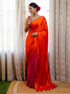 Banarasee Handloom Satin Hand Dyed Saree With Mirror Work-Orange & Pink