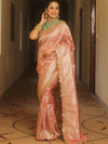 Banarasee Handwoven Georgette Saree With Zari Jaal Lace Border & Contrast Blouse-Onion Pink