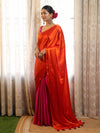 Banarasee Handloom Satin Hand Dyed Saree With Mirror Work-Orange & Pink
