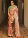 Banarasee Handwoven Georgette Saree With Zari Jaal Lace Border & Contrast Blouse-Onion Pink