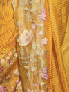 Banarasee Tissue Silk Saree With Zari Stripes & Resham Floral Embroidered Broad Border-Yellow