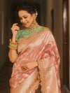 Banarasee Handwoven Georgette Saree With Zari Jaal Lace Border & Contrast Blouse-Onion Pink