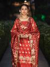 Banarasee Tissue Hand Embroidered Ghungroo Work Salwar Kameez Fabric With Dupatta Set-Red