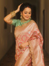 Banarasee Handwoven Georgette Saree With Zari Jaal Lace Border & Contrast Blouse-Onion Pink