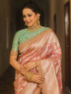 Banarasee Handwoven Georgette Saree With Zari Jaal Lace Border & Contrast Blouse-Onion Pink