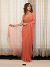 Banarasee Handwoven Semi Chiffon Saree With Mirror Work-Peach