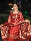 Banarasee Tissue Hand Embroidered Ghungroo Work Salwar Kameez Fabric With Dupatta Set-Red