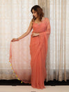 Banarasee Handwoven Semi Chiffon Saree With Mirror Work-Peach