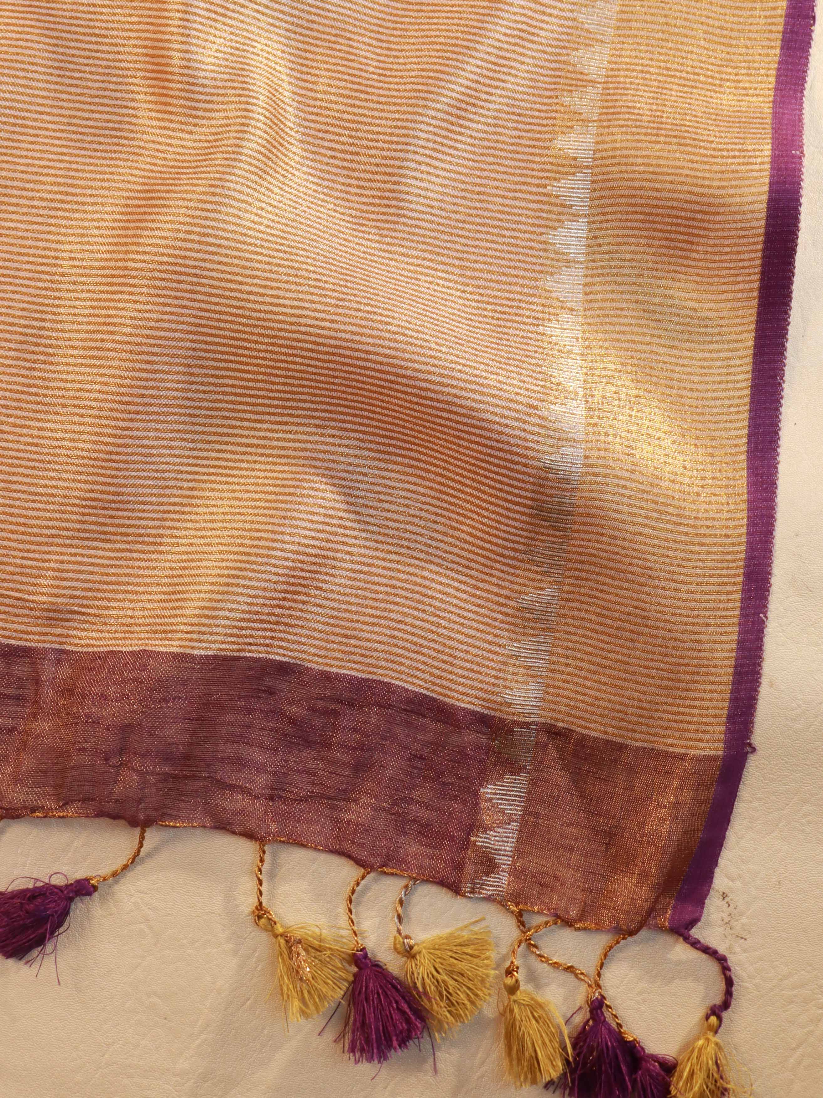 Banarasee Pure Linen By Tissue Metallic Shine Saree With Brocade Blouse-Violet
