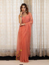 Banarasee Handwoven Semi Chiffon Saree With Mirror Work-Peach