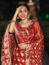 Banarasee Tissue Hand Embroidered Ghungroo Work Salwar Kameez Fabric With Dupatta Set-Red