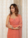 Banarasee Handwoven Semi Chiffon Saree With Mirror Work-Peach