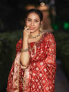 Banarasee Tissue Hand Embroidered Ghungroo Work Salwar Kameez Fabric With Dupatta Set-Red