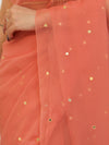 Banarasee Handwoven Semi Chiffon Saree With Mirror Work-Peach