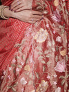 Banarasee Tissue Silk Saree With Zari Stripes & Resham Floral Embroidered Broad Border-Peachy Pink
