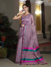 Banarasee Handloom Cotton Silk Saree With Checks Pattern & Border-Lavender