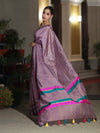 Banarasee Handloom Cotton Silk Saree With Checks Pattern & Border-Lavender