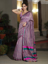 Banarasee Handloom Cotton Silk Saree With Checks Pattern & Border-Lavender