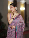 Banarasee Handloom Cotton Silk Saree With Checks Pattern & Border-Lavender